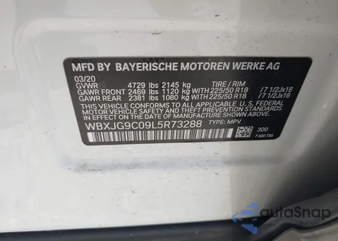 2020 BMW X1 xDrive28I из США, поврежденный, VIN WBXJG9C09L5R73288